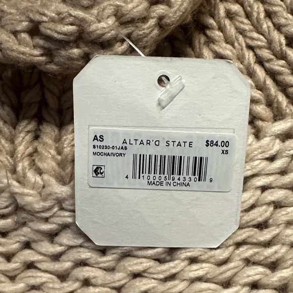 Altar'd State Two-Tone Beige & Cream Cable-Trim Turtleneck Sweater - Picture 2 of 4